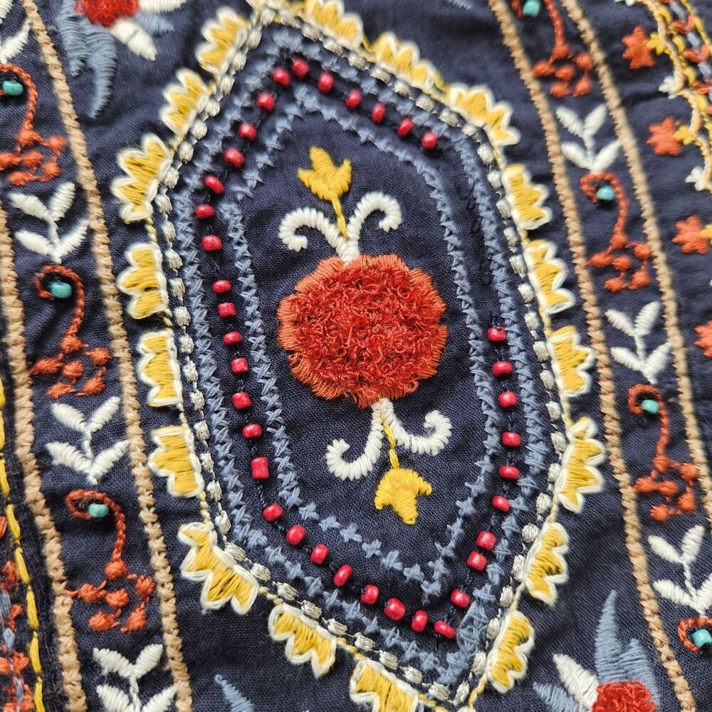 Anthropologie Emelia Navy Sleeveless Embroidered Peplum Top Boho Summer Pretty - Picture 6 of 11